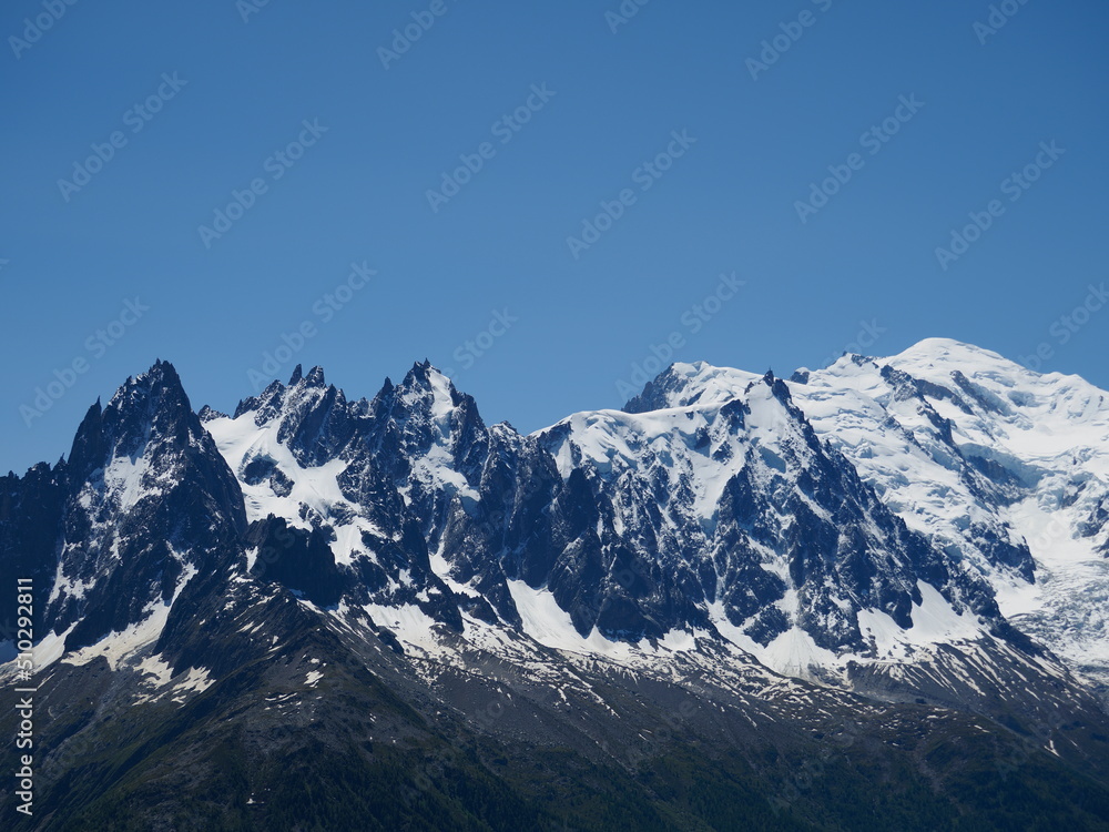 secteur Chamonix Mont Blanc avec aiguilles et sommets pointus