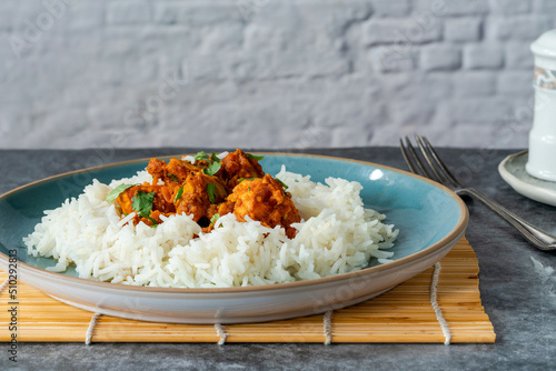 Parsi fish patia with rice - delicious curry from the Parsi community in Bombay photo