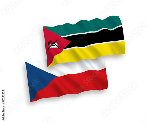 Flags of Czech Republic and Republic of Mozambique on a white background