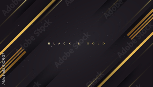 Luxury Black and Gold Background in Paper Cut Style with Glitter and Light Effect. Premium Black and Gold Background for Award, Nomination, Ceremony, Formal Invitation or Certificate Design