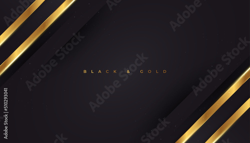 Luxury Black and Gold Background in Paper Cut Style with Glitter and Light Effect. Premium Black and Gold Background for Award, Nomination, Ceremony, Formal Invitation or Certificate Design