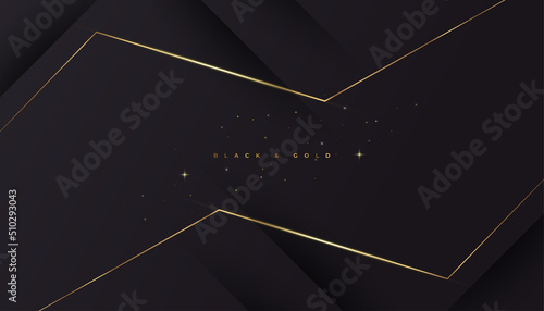 Luxury Black and Gold Background in Paper Cut Style with Glitter and Light Effect. Premium Black and Gold Background for Award, Nomination, Ceremony, Formal Invitation or Certificate Design