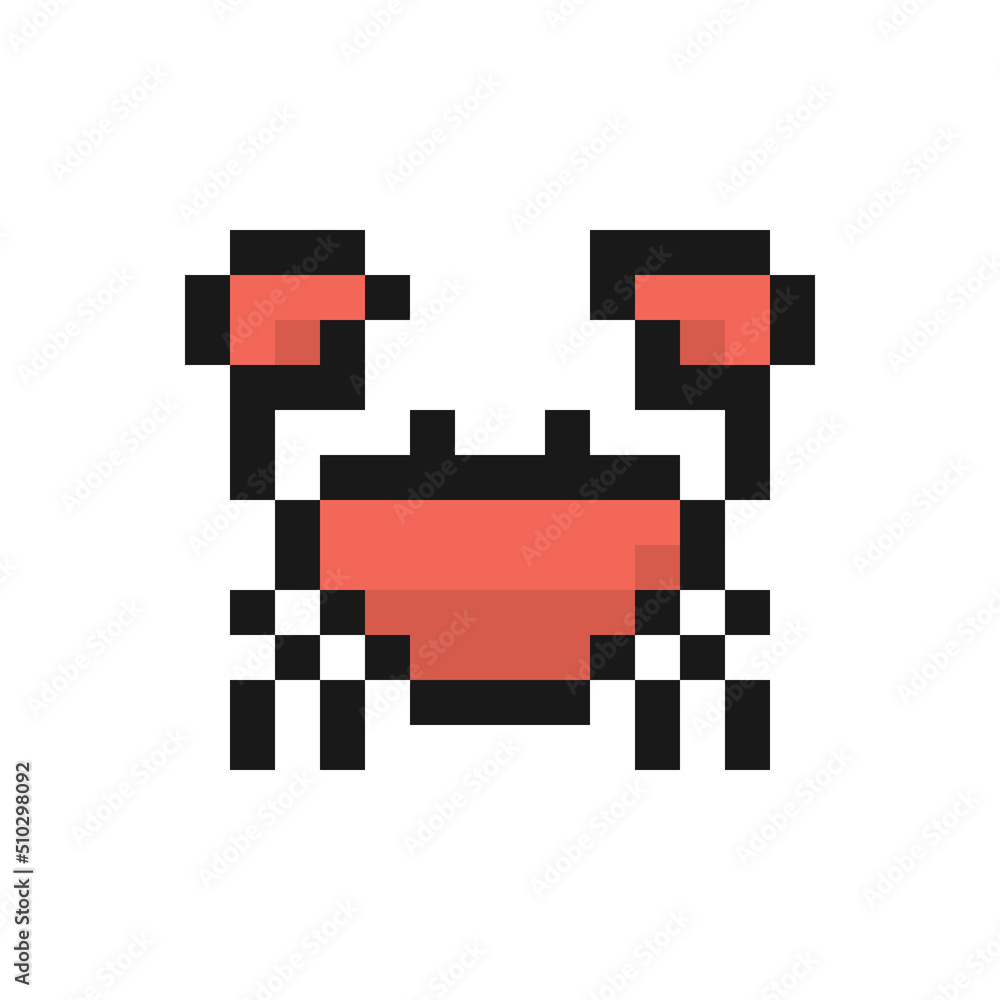Crab icon in pixel art design isolated on white background, vector sign ...