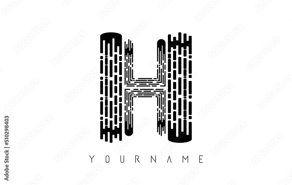Black H letter logo concept. Creative Minimal Monochrome Monogram emblem design template with lines and finger print pattern. 