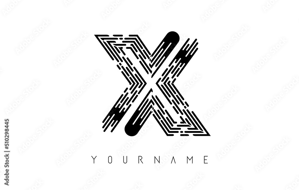 Black X letter logo concept. Creative Minimal Monochrome Monogram emblem design template with lines and finger print pattern. Black X letter logo concept. Creative Minimal Monochrome Monogram emblem design template with lines and finger print pattern.