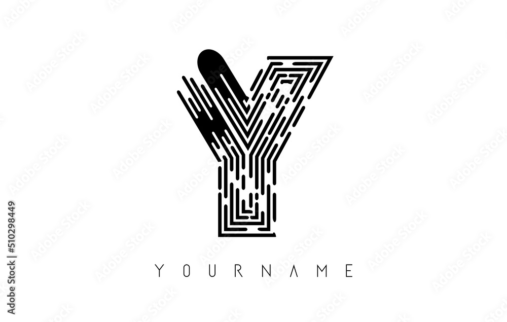 Black y letter logo concept. Creative Minimal Monochrome Monogram emblem design template with lines and finger print pattern. Black y letter logo concept. Creative Minimal Monochrome Monogram emblem design template with lines and finger print pattern.