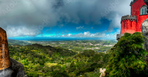 Panoramic view from Pena Palace in Sintra, Portugal photo