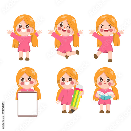 cartoon student back to school background character. Happy children going back to school.