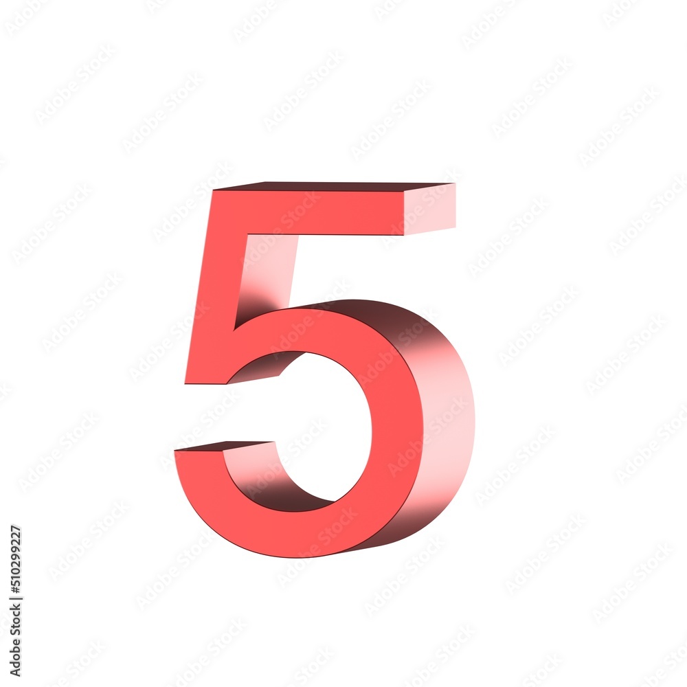 3D render red number 5 slim 3D render red number 5 slim
