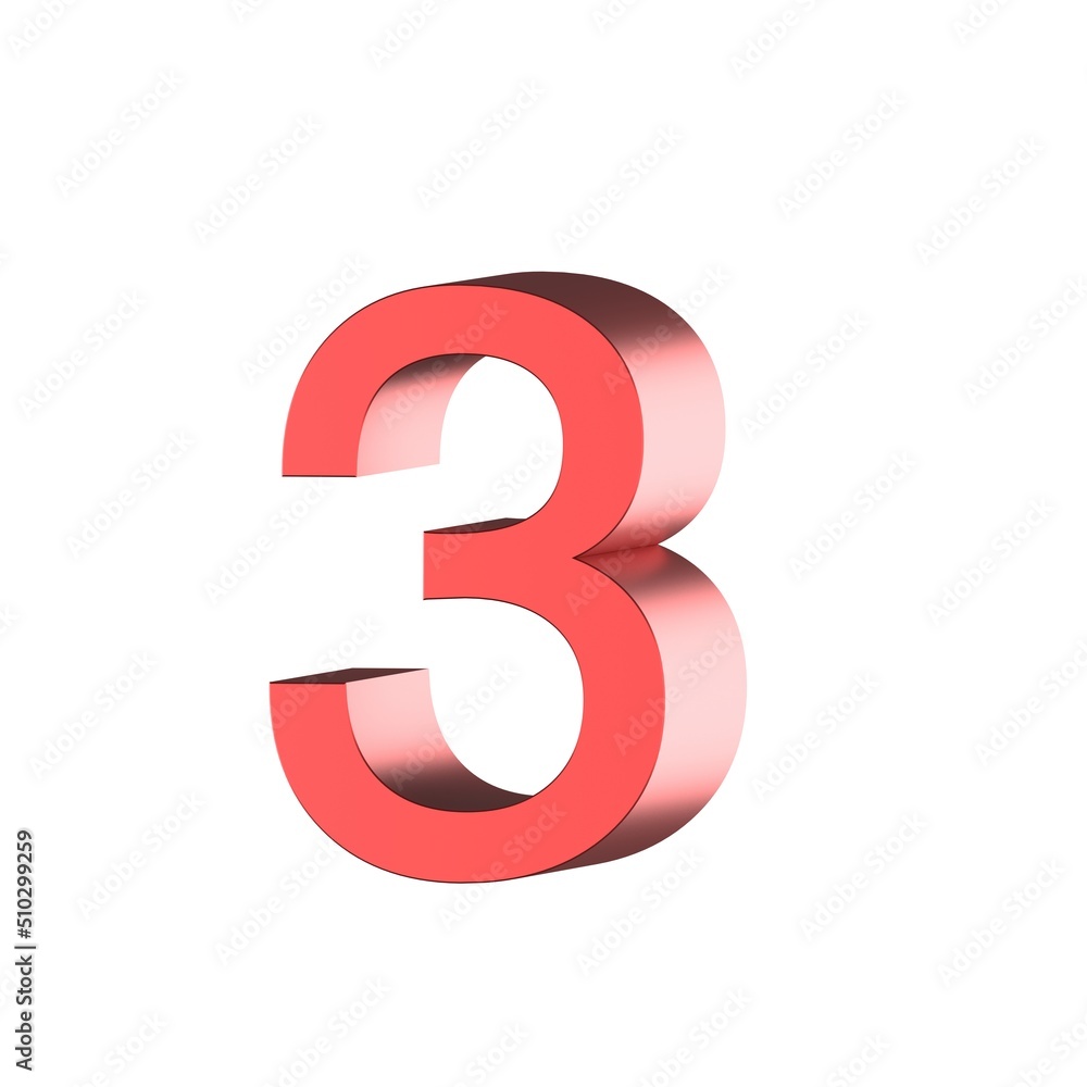3D render red number 3 slim 3D render red number 3 slim