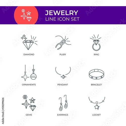 Jewelry Line Icon Set With Customizable Stroke