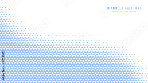 Triangles Halftone Geometric Pattern Abstract Vector Smooth Curved Blue Border Isolated On White Background. Half Tone Art Graphic Minimalist Pure Light Vivid Wallpaper. Bent Form Twisted Abstraction