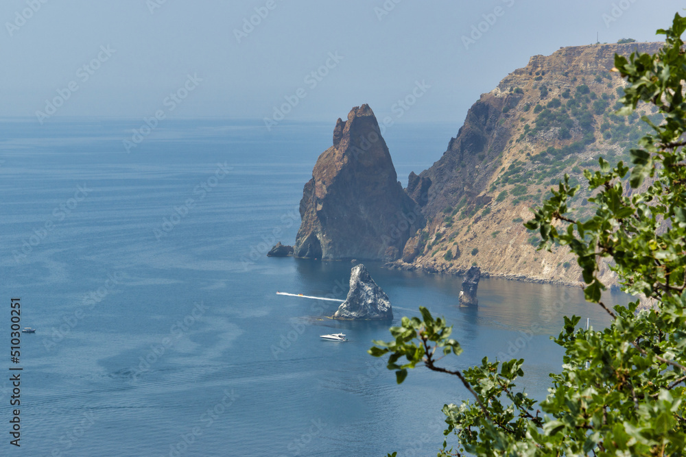 View of Cape Fiolent from the top of the cliff in spring. Sevastopol, Crimea