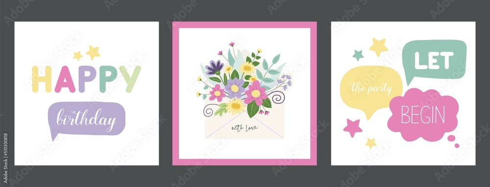 Set of lovely birthday greeting cards 