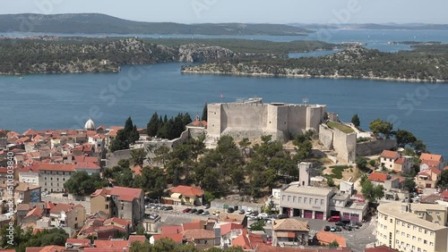 The fortresses of the city of Šibenik and the view of the estuary of the Krka river into the sea