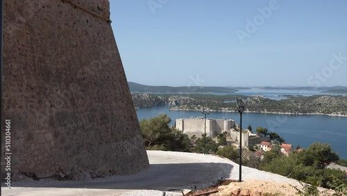 The fortresses of the city of Šibenik and the view of the estuary of the Krka river into the sea