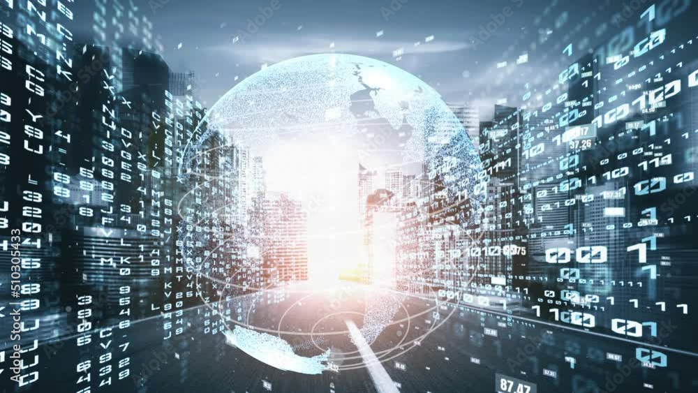 Futuristic global network and tacit digital data transfer 3D graphic ...