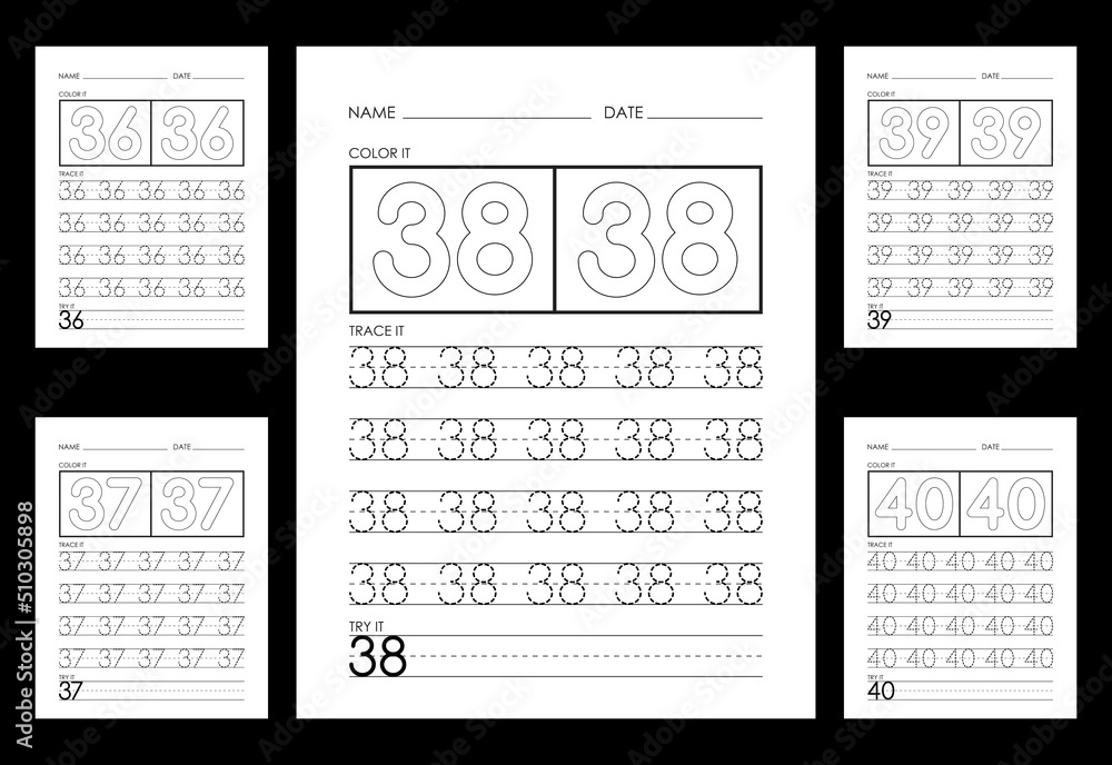 Fototapeta premium Tracing And Coloring Numbers Worksheets Learn Numbers.