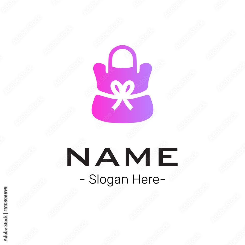 Obraz premium Vector logo design for holidays and gift shop. pink gift box with ribbon.gradient pink colour