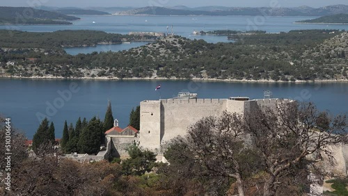 The fortresses of the city of Šibenik and the view of the estuary of the Krka river into the sea