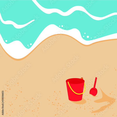 vector illustration on a summer theme. Background for different use with sealine and toys for sandbox
