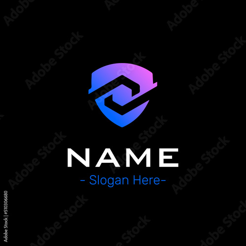 logo icon flat vector design template. Monogram with violet-blue gradient color. concept elements sign symbol brand