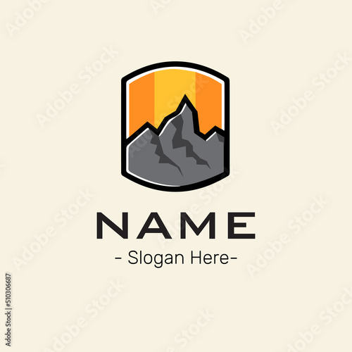 Mountains rock logo design vector template orange grey yellow