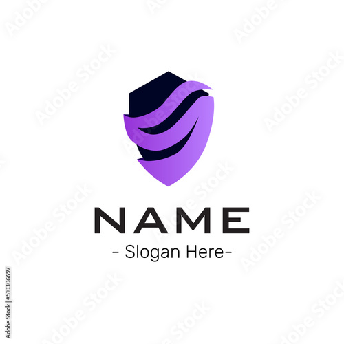 Shield with protectin gradient violet colour , modern emblem badge logo design