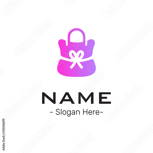 Vector logo design for holidays and gift shop. pink gift box with ribbon.gradient pink colour