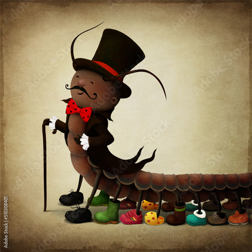 Foto Cartoon character centipede gentleman who adored shoes.
