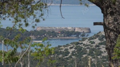 The fortresses of the city of Šibenik and the view of the estuary of the Krka river into the sea