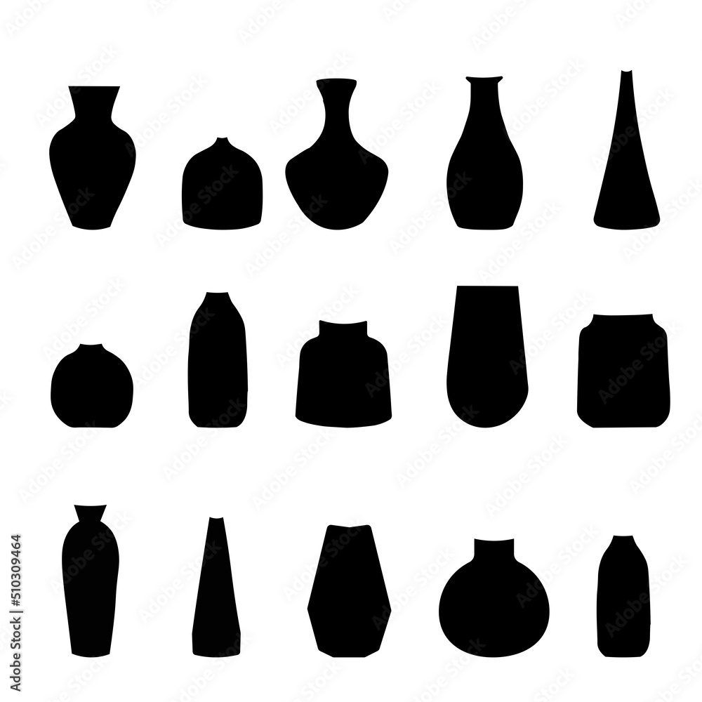 Set of vector illustrations black silhouettes of vases. Set of vector illustrations black silhouettes of vases.