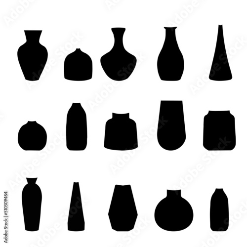Set of vector illustrations black silhouettes of vases.