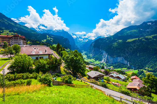 Traditional houses, Lauterbrunnen valley, Switzerland photo