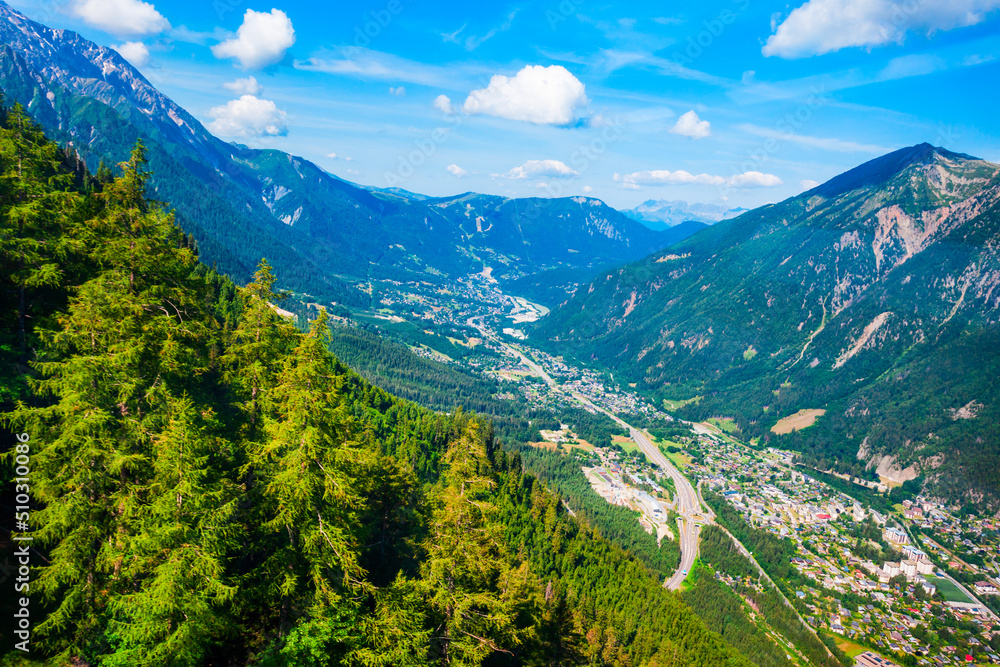 Fototapeta premium Chamonix town aerial panoramic view