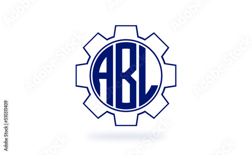 ABL three letter industrial logo with gear icon logo design vector template. mechanical logo | servicing logo | engineering logo | initial letter logo | flat logo | minimalist logo | wordmark logo |