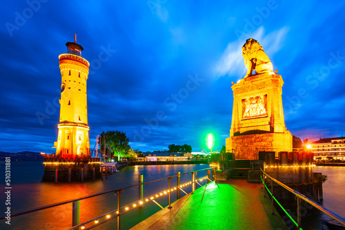 Lighthouse and Bavarian Lion in Lindau