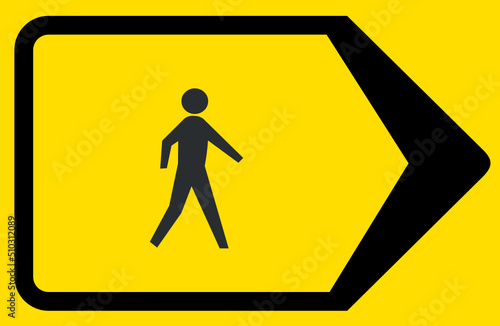 Direction sign for deviation pedestrians in yellow used in the Netherlands as arrow sign right