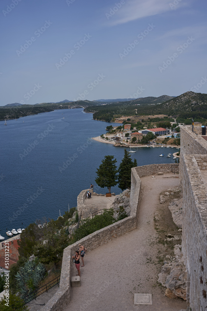 Fototapeta premium Sibenik, Croatia - May 26, 2022 - The St. Michael's Fortress on a sunny spring afternoon