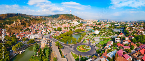 Tbilisi old town aerial panoramic view