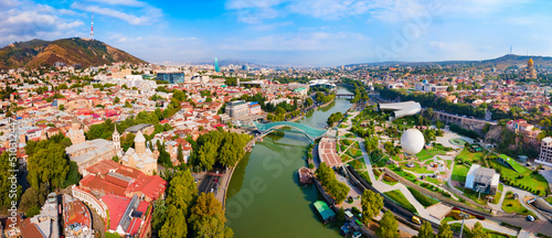 Fototapeta Naklejka Na Ścianę i Meble -  Tbilisi old town aerial panoramic view