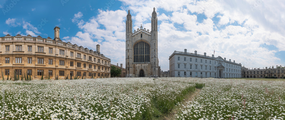 King's College Chapel in Cambridge Panoramic Photo with its lovely garden with Flowers and a Beautiful Skyline King's College Chapel in Cambridge Panoramic Photo with its lovely garden with Flowers and a Beautiful Skyline