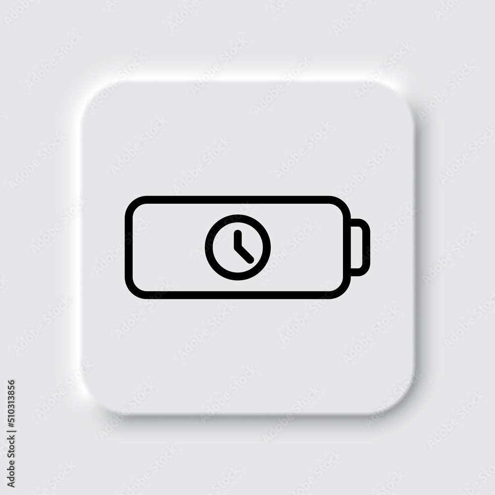 Battery with clock simple icon vector. Flat design. Neumorphism design.ai Battery with clock simple icon vector. Flat design. Neumorphism design.ai