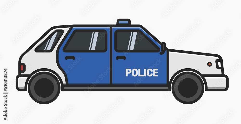 police car side view cartoon design isolated vector flat illustration