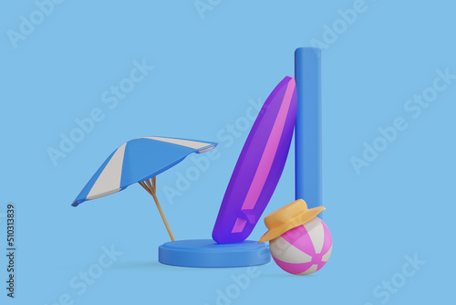 3d rendering of summer vacation concept with Surfboard. 3d rendering © Nico