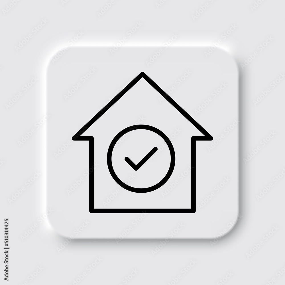 Confirm, agree, house simple icon. Flat desing. Neumorphism design.ai Confirm, agree, house simple icon. Flat desing. Neumorphism design.ai