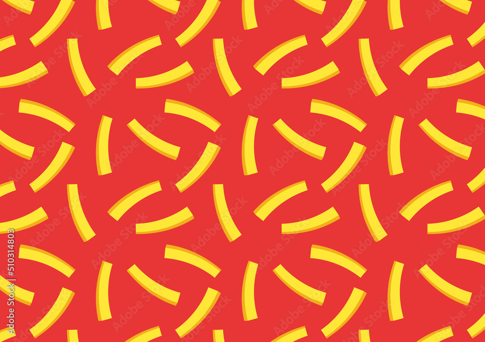 French fries patten. French fries vector pattern background. French fries fast food pattern on red background.