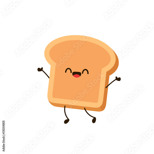 Bread cartoon. Cute happy funny toast. Vector cartoon character illustration icon design.Isolated on white background.