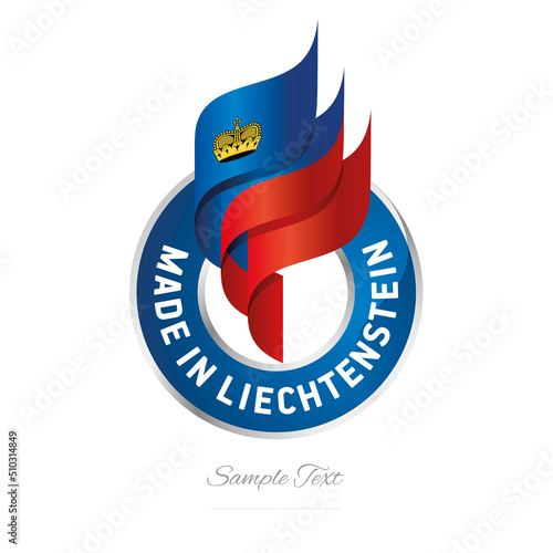 Made in Liechtenstein Abstract wavy flag torch flame blue red modern ribbon strip logo icon vector