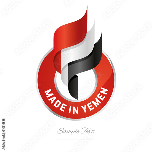 Made in Yemen Abstract wavy flag torch flame red white black modern ribbon strip logo icon vector
